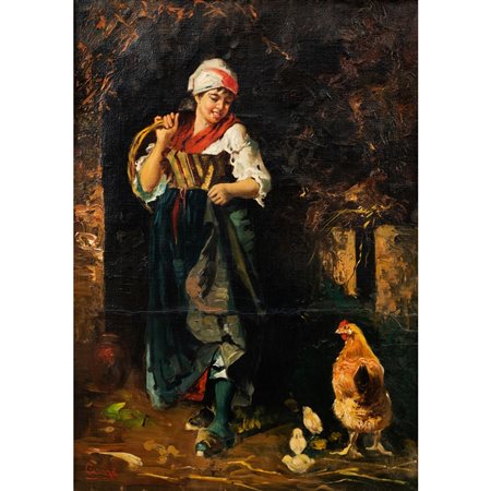 PITTORE DEL XX SECOLO, Contadina, Olio su tela