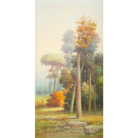 VINCENZO UDINE, Paesaggio alberato, Olio su tela