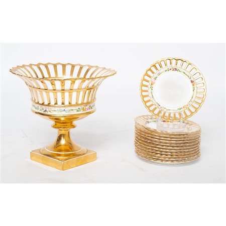 MANIFATTURA FRANCESE PRIMI DEL '900, Fruttiera con 12 piattini