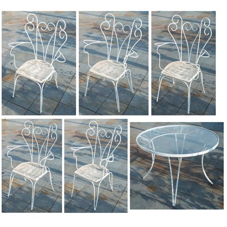 MAN. ITALIANA SECONDA METÀ XIX SECOLO, Tavolo con 5 poltrone