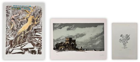 AUTORI VARI (PERICLE FAZZINI, ENOTRIO E GIOVANNI OMICCIOLI) - Lotto unico di 3 litografie: