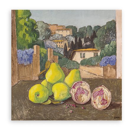 PAOLO CAPONI (1957) - Frutta autunnale e paesaggio fiesolano, 2001