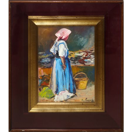 Alessandro  Lupo (Torino 1876 - 1953)  - Contadina con paniere, 1951