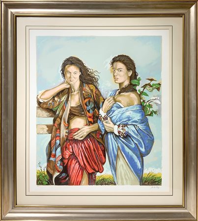 Massimo Di Febo (Castilenti 1956)  - Due giovani donne in abiti colorati