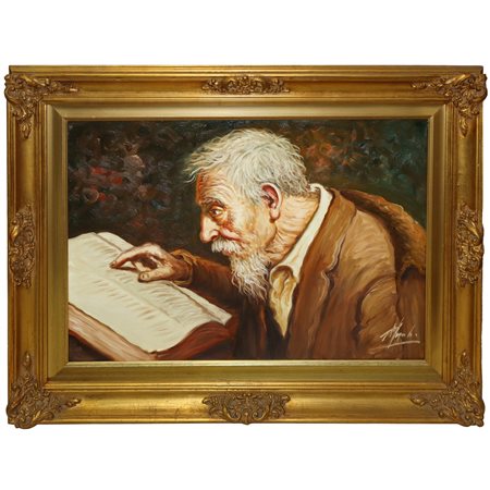 Tristano Marchi (Cava dei Tirreni  1948)  - Anziano intento nella lettura di un libro