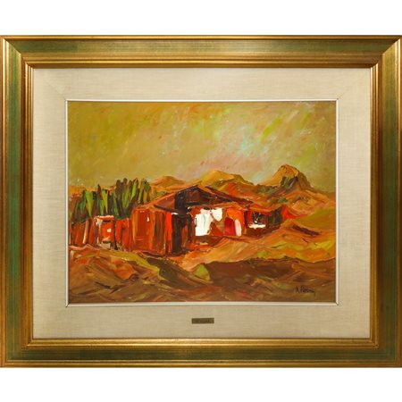 Miela  Reina (Trieste  1935 - Udine  1972)  - Paesaggio montano con case