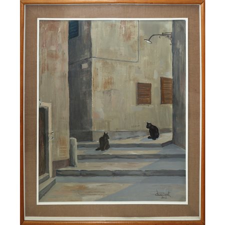 Salvatore Conti - Vicolo con gatti, Act, 1962