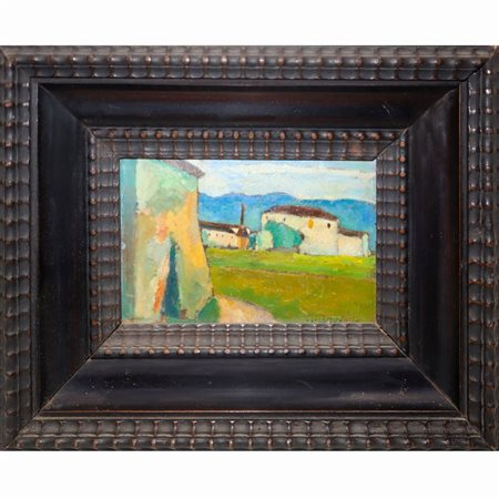 Renzo Agostini (Pistoia  1906 - 1989)  - Paesaggio con case e colline