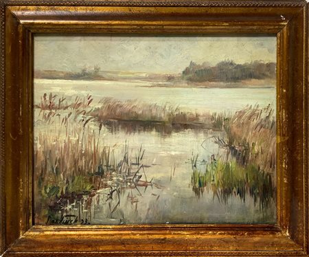 Jozef Vinck (Antwerp 1900 - 1979)  - Paesaggio lacustre, 1933