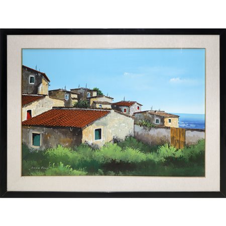 Silvio Conti (XX secolo)  - Paesaggio di case con marina