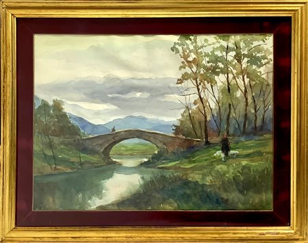 Silvio Poma (1841 - 1932)  - Fiume con ponte