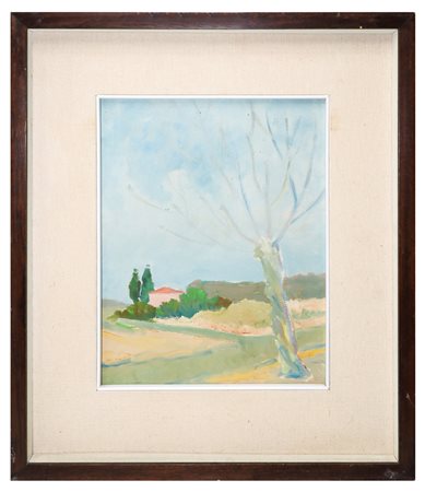 Paesaggio con casa e alberi