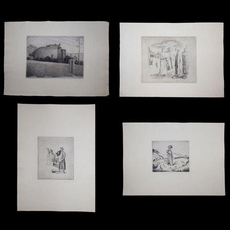 Bruno Bramanti (Firenze 1897 - Fiesole 1957)  - N°4 incisioni di personaggi e paesaggi