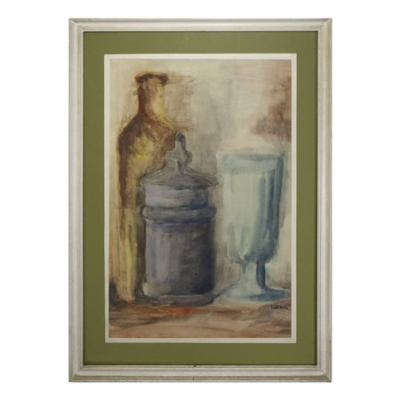 Matilde Iachelli (Francofonte 07/09/1946 - 2025)  - Natura morta, bottiglia vaso e bicchiere