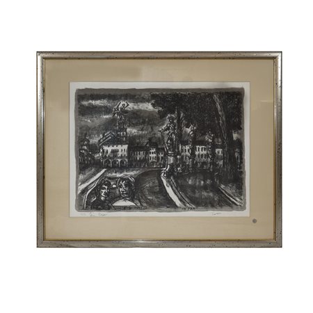 Zancanaro Tono (Padova 1906 - 1985)  - Paesaggio e volti nei toni del nero, prova d'autore, 68