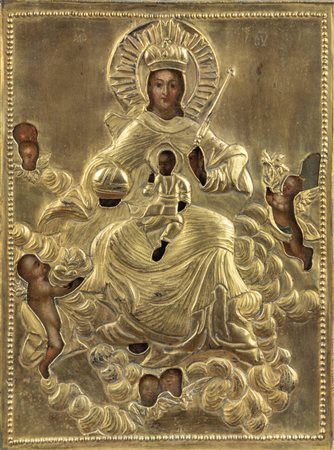 ICONA<BR>"Madonna con Bambino ed angeli" XIX secolo