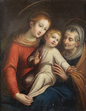 PITTORE ANONIMO<BR>"Madonna con Bambino e Sant'Anna" XVII secolo