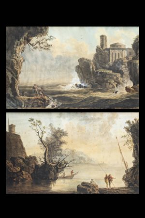 PITTORE ANONIMO DEL XVIII SECOLO<BR>Coppia di quadri rappresentanti "Paesaggi"