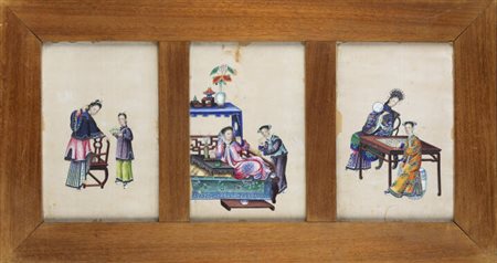 PITTORE PIEMONTESE DEL '700<BR>Lotto di tre scene di vita in stile cinese
