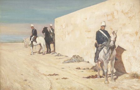 PITTORE ANONIMO<BR>Fine XVIII secolo<BR>"Gendarmi a cavallo" XIX secolo