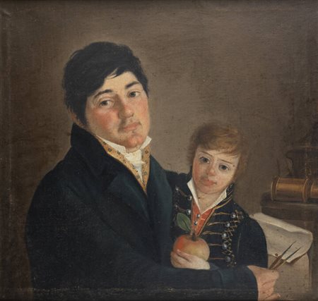 PITTORE ANONIMO<BR>Fine XVIII secolo<BR>"Ritratto di padre e figlio"