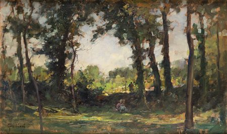CARLO FOLLINI<BR>Domodossola (NO) 1848 - 1938 Pegli (GE)<BR>"Paesaggio con figure" 10-08-1905