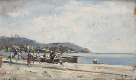 CARLO FOLLINI<BR>Domodossola (NO) 1848 - 1938 Pegli (GE)<BR>"Marina-a Bordighera" 10-4-1931
