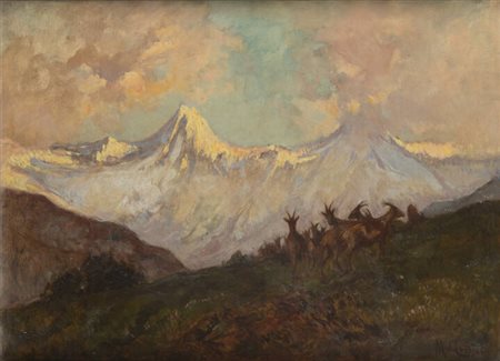 MARIO GACHET<BR>Torino 1879 - 1981<BR>"Paesaggio montano con capre"