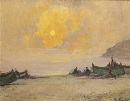 MARIO GACHET<BR>Torino 1879 - 1981<BR>"Barche in riva al mare"