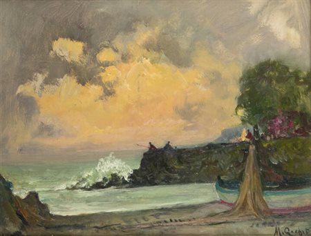 MARIO GACHET<BR>Torino 1879 - 1981<BR>"Tramonto a Noli (Savona)"