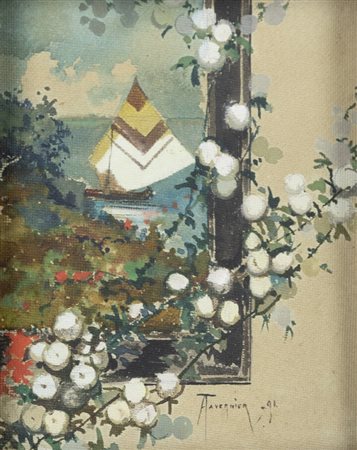 ANDREA TAVERNIER<BR>Torino 1858 - 1932 Grottaferrata (RM)<BR>"Finestra" 1891