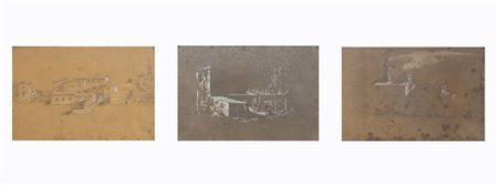 NICCOLO' CANNICCI<BR>Firenze 1846 - 1906<BR>"Trittico di disegni raffiguranti borgate di campagna"