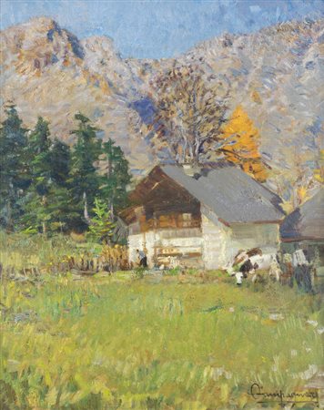 OTTORINO CAMPAGNARI<BR>Mestre (VE) 1910 - 1982 Torino<BR>"Rustico d'autunno-a Gressoney", autunno 1971