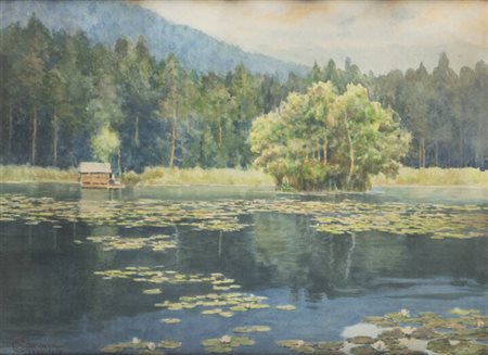 SALVATORE CORVAYA<BR>Licata 1872 -1962 Milano<BR>"Il laghetto di Fiè" 1936 XIV