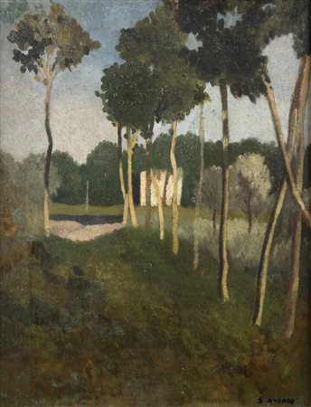 SILVIO AVONDO<BR>Vercelli 1911 - 1994 Germania<BR>"Viale con alberi"