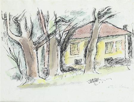 GIULIO DA MILANO<BR>Nizza (Francia) 1895 - 1990 Torino<BR>"Casa nel bosco" 1958