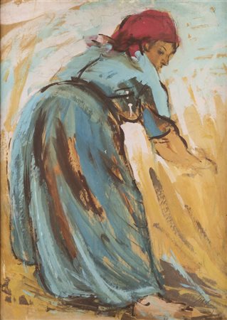 LUIGI SPAZZAPAN<BR>Gradisca d'Isonzo (GO) 1889 - 1958 Torino<BR>"Contadina mietitrice" 1936