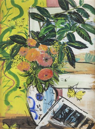 LUIGI SPAZZAPAN<BR>Gradisca d'Isonzo (GO) 1889 - 1958 Torino<BR>"Vaso di calendole" 1948-1950