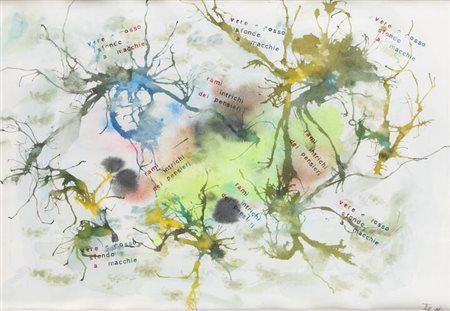 ARRIGO LORA TOTINO<BR>Torino 1928 - 2016<BR>"Vere e rosso sfondo a macchie/rami intrichi dei pensieri"