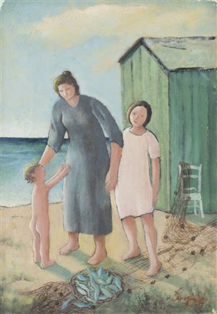 ADALBERTO CAMPAGNOLI<BR>Verona 1905 - 1983 Torino<BR>"La famiglia del pescatore", 1970