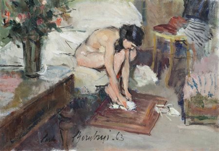 CARLO CHERUBINI<BR>Ancona 1897 - 1978<BR>"Nuda accovacciata" 1963