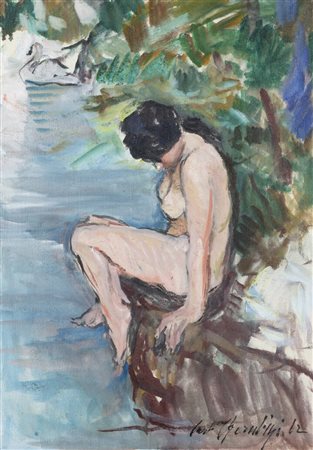 CARLO CHERUBINI<BR>Ancona 1897 - 1978<BR>"Nuda sugli scogli" 1962