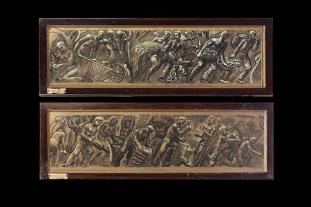 PITTORE ANONIMO<BR>Studio per fregi composto da due lotti<BR>A)"Il Progresso viene con il lavoro"<BR>B)"La Natura è di Dio e noi dobbiamo rispettarla"