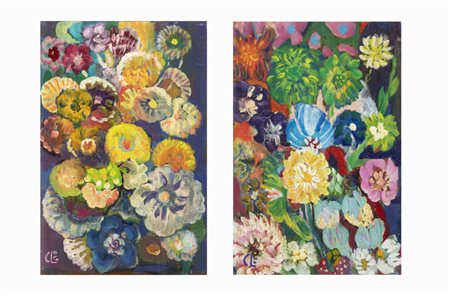 CARLO LORO<BR>Lonigo (VI) 1915 - 2002 Torino<BR>Coppia di quadri raffiguranti "Fiori"