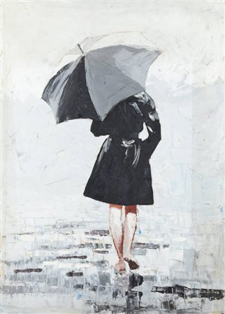 MARIO BERRINO<BR>Alassio (SV) 1920 - 2011<BR>"Donna con l'ombrello" 1968