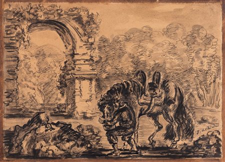 Giorgio De Chirico 1888 Volo (GR)-1978 Roma, Uomo che abbevera un cavallo