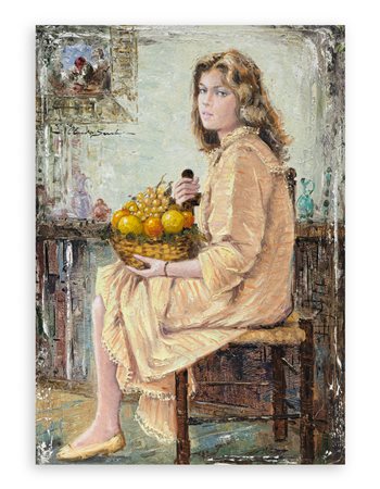 CLAUDIO SECCHI (1920-?) - Ragazza con frutta