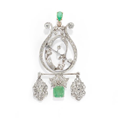 Spilla con diamanti e smeraldi