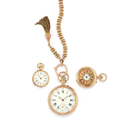 Tre orologi da tasca e una catena 