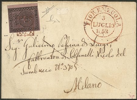 Antichi Stati Italiani - Parma - Lettera da Fiorenzuola a Milano 3 luglio 1852